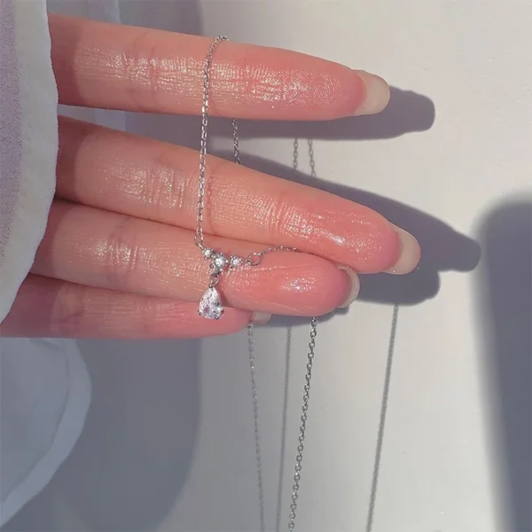 Silver Plated Rhinestone Drop Necklace