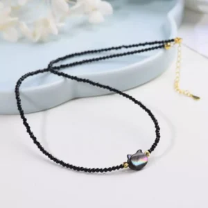 Black Spinel Cat Shell Necklace