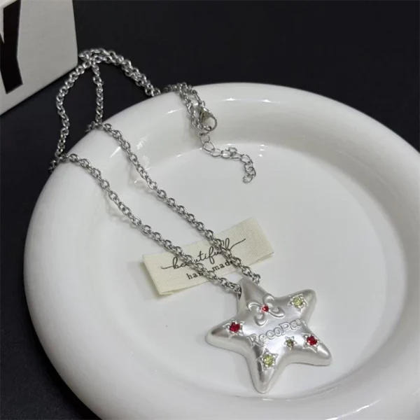 Alloy Rhinestone Star Pendant Necklace