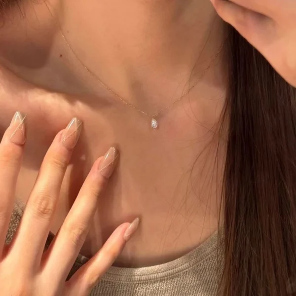 Alloy Zircon Water Droplet Pendant Necklace