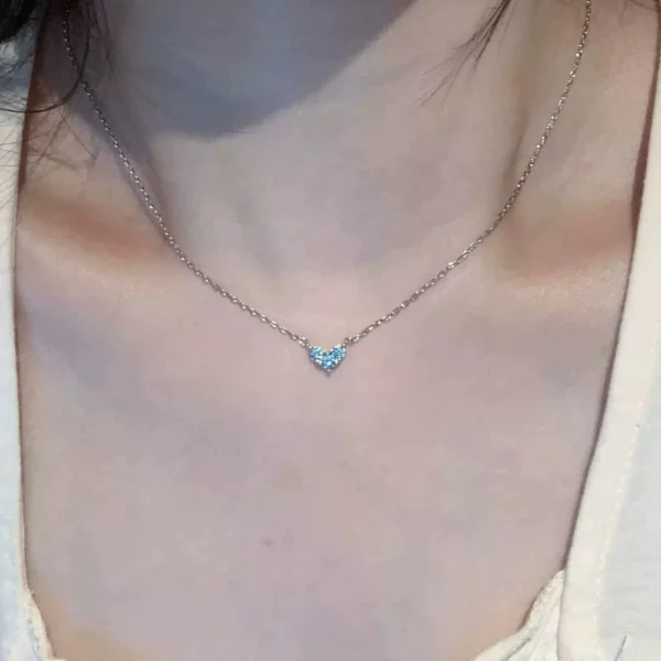 Alloy Zircon Blue Heart Pendant Necklace
