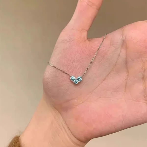 Alloy Zircon Blue Heart Pendant Necklace