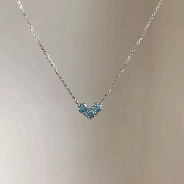 Alloy Zircon Blue Heart Pendant Necklace