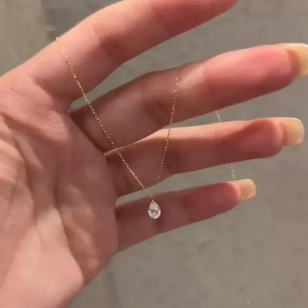 Alloy Zircon Water Droplet Pendant Necklace